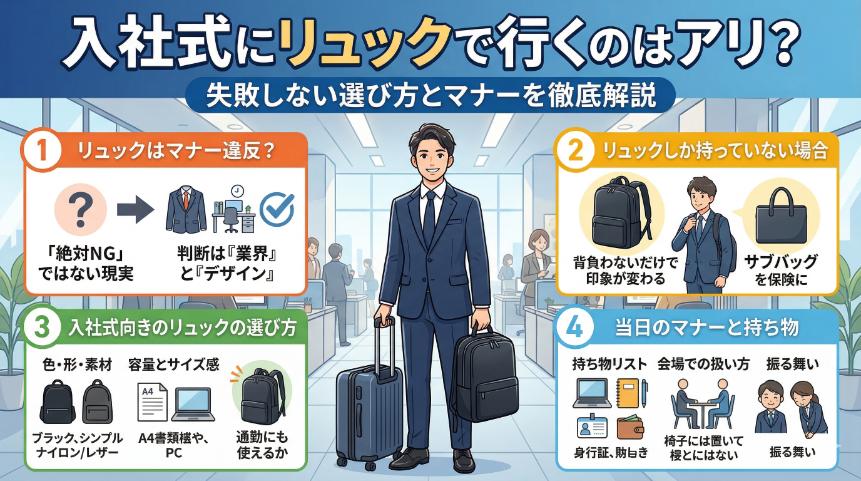 入社式にリュックで行くのはアリ？失敗しない選び方とマナーを徹底解説